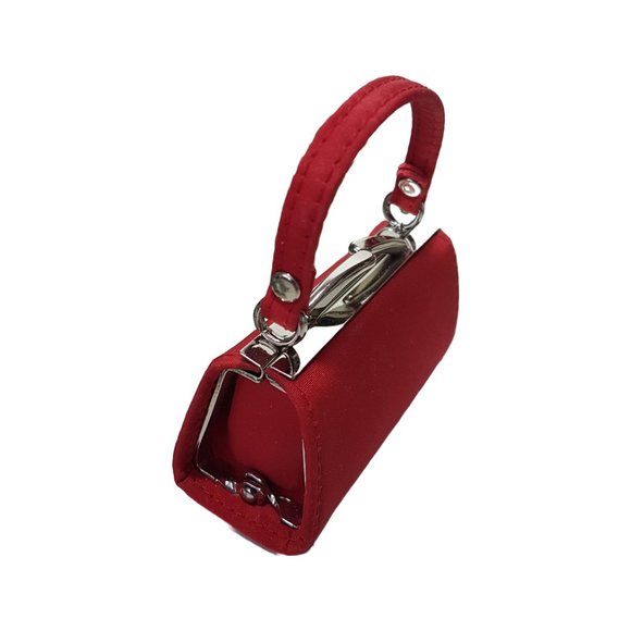 Travel Size Jewelry Case Ring Holder Mini Purse Red Silver Single Compartment - Picture 5 of 5